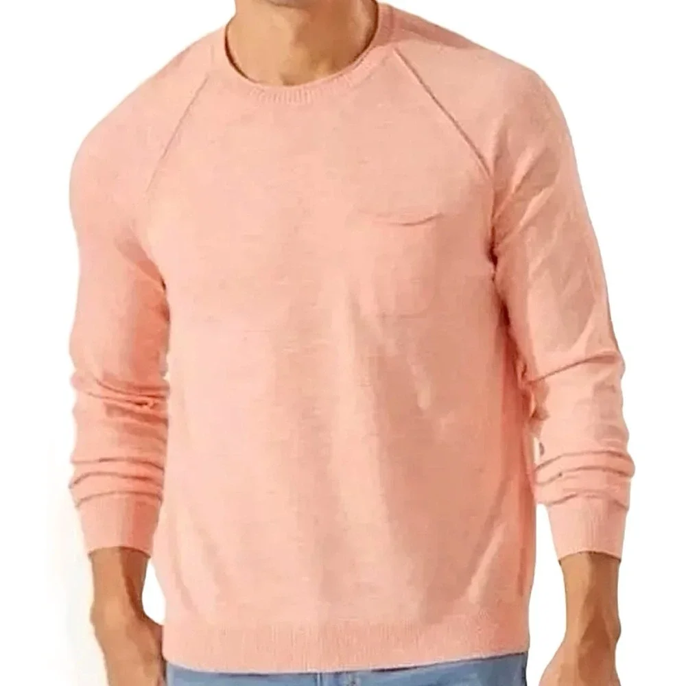 Tommy‎ Bahama Men's Long Sleeve Crew Neck Sweater Salmon Peach Casual Pullover